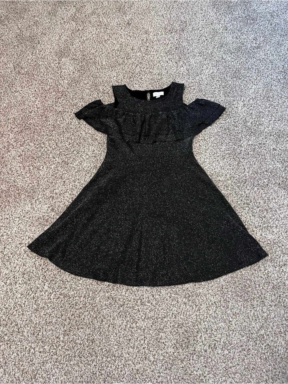 Children’s Place Black Glitter Ruffle Cold-Shoulder Dress